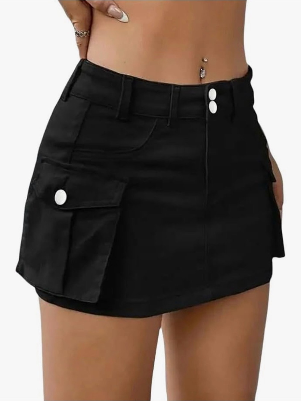 Forever 21 Black Cargo Pocket Mini Skort with Button Accents